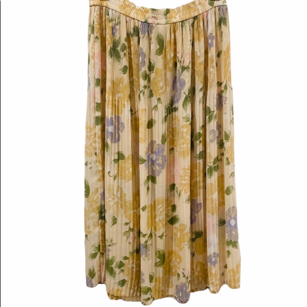 Vintage 90s Floral Pleated Skirt Size Small Elastic Waist The Villager